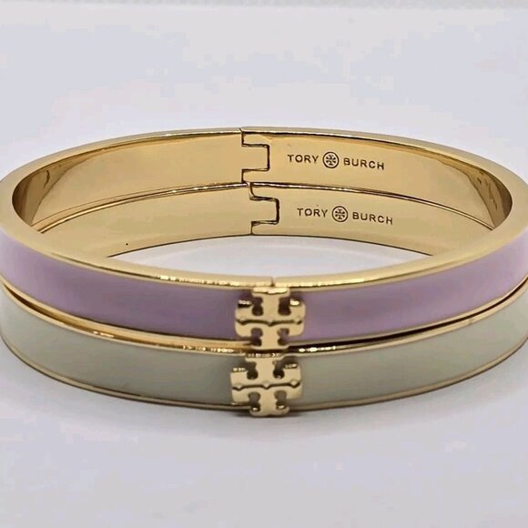 Tory Burch Kira Enamel 7mm Bangle Bracelet Ivory - Picture 1 of 13